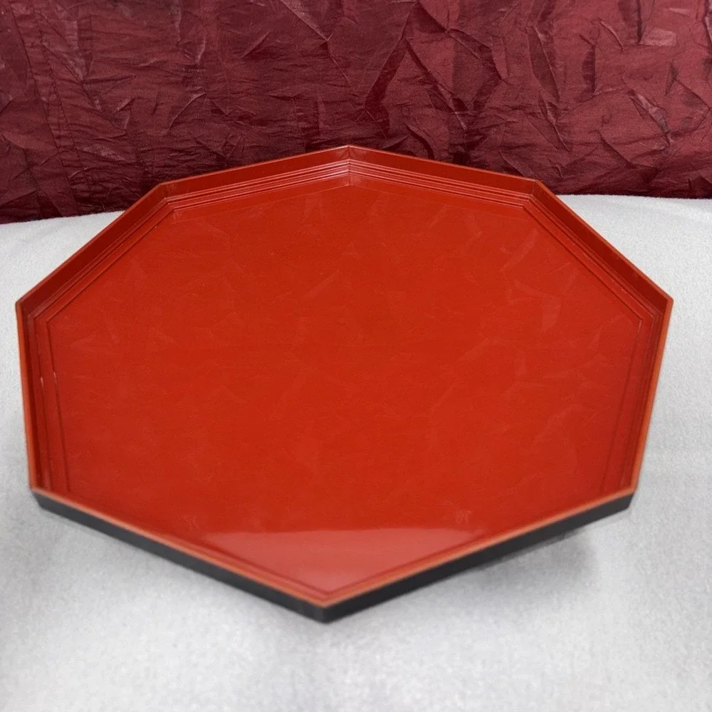 Vintage Octagon Plastic‎ Snack And Nut Container With Divided Insert Black & Red
